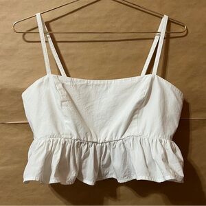 Ciao Lucia | Tuva Top Peplum Ruffle Crop Top Smocked Tank Cotton White Size S